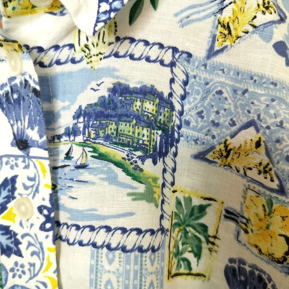 J. Crew Linen Blend Button Up Shirt Floral Lemon Patchwork Cheerful - Picture 7 of 11